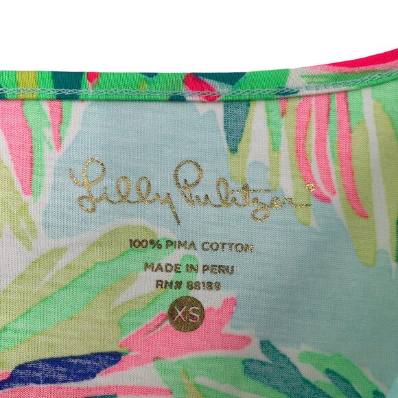 LILLY PULITZER Marlowe Dress Size XS Green Pink Palm Frond Print Shift Sheath - Picture 2 of 5